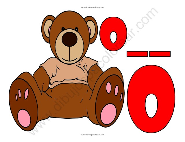 Oso letra O abecedario dibujo a color y para colorear